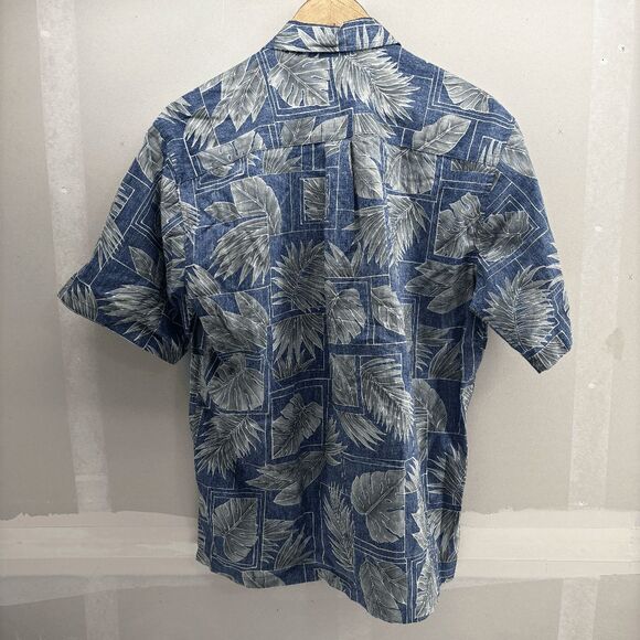 Cooke Street Mens Honolulu Camp Hawaiian Shirt Medium Blue Green Leaves - Picture 3 of 5